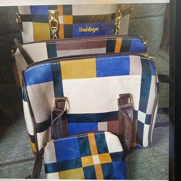 Fashionista 6 Piece Plaid Colorblock Handbags - with Zippers & Straps - NWOT - Picture 9 of 14